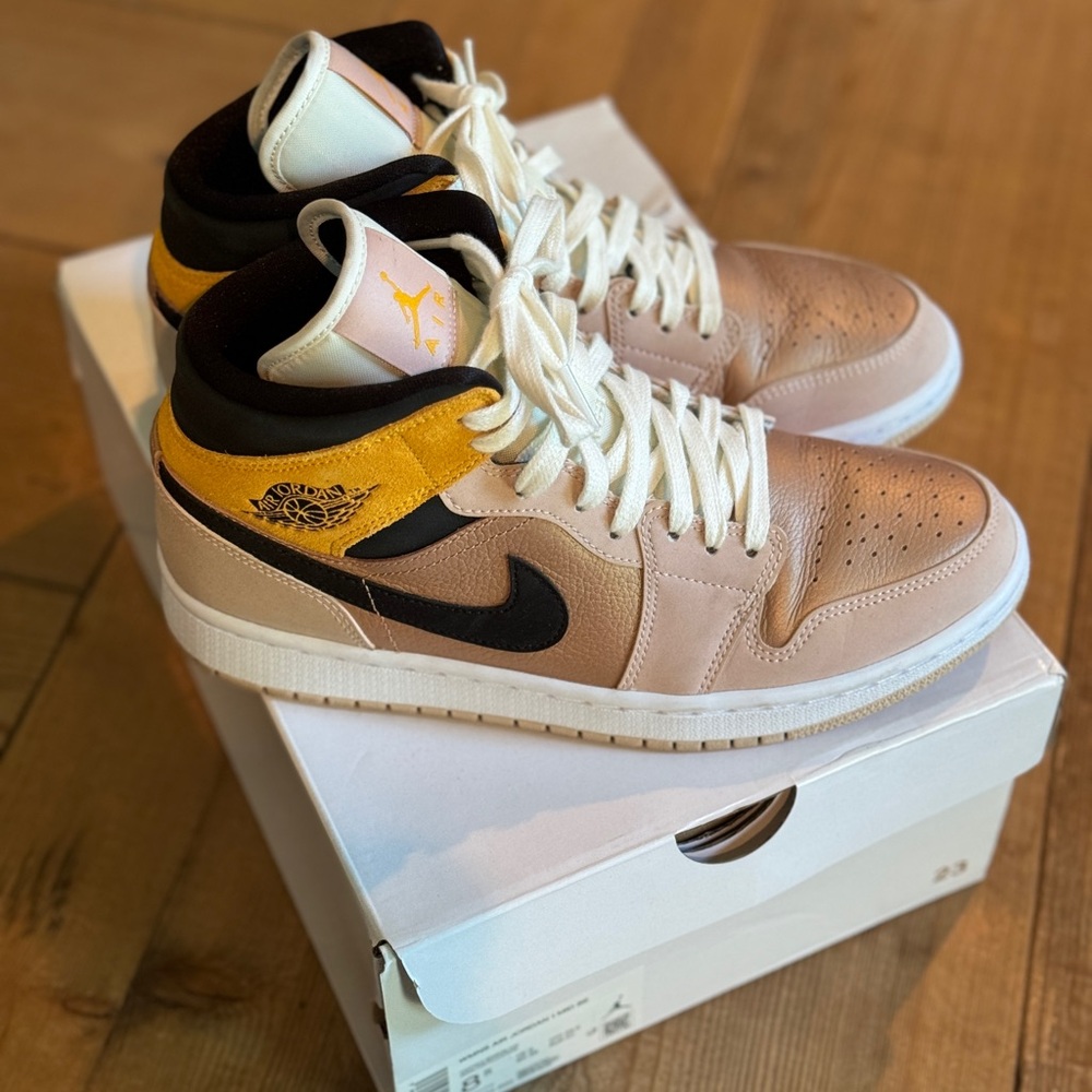 Jordan Women’s High Top Sneakers in Pink, Black & Yellow